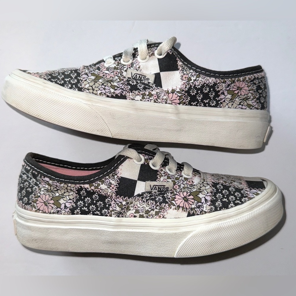 Vans Kids Black, White & Pink Floral Checkerboard Sneakers